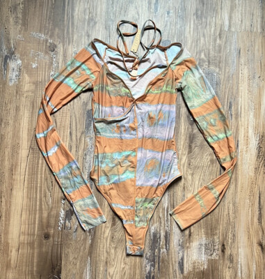 Skims Jelly Sheer Off The Shoulder Bodysuit Tie Dye Print NWT Womens Small