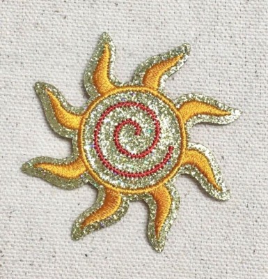 Gold Glitter - Spiral Sun - Shimmery - Iron on Applique/Embroidered Patch