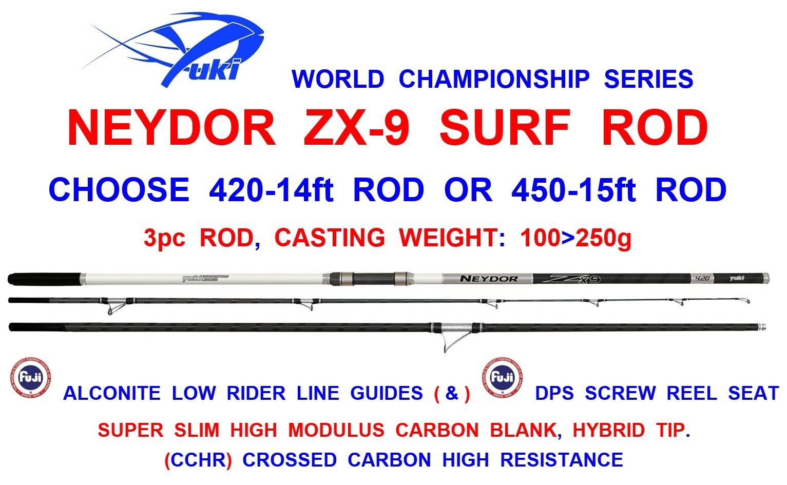 ロッド Yuki YUKI NEYDOR ZX-9 SURF ROD SEA FISHING 3pc BEACHCASTER FUJI