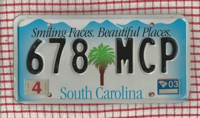 SOUTH CAROLINA  - AMERICAN LICENSE NUMBER PLATE #SC