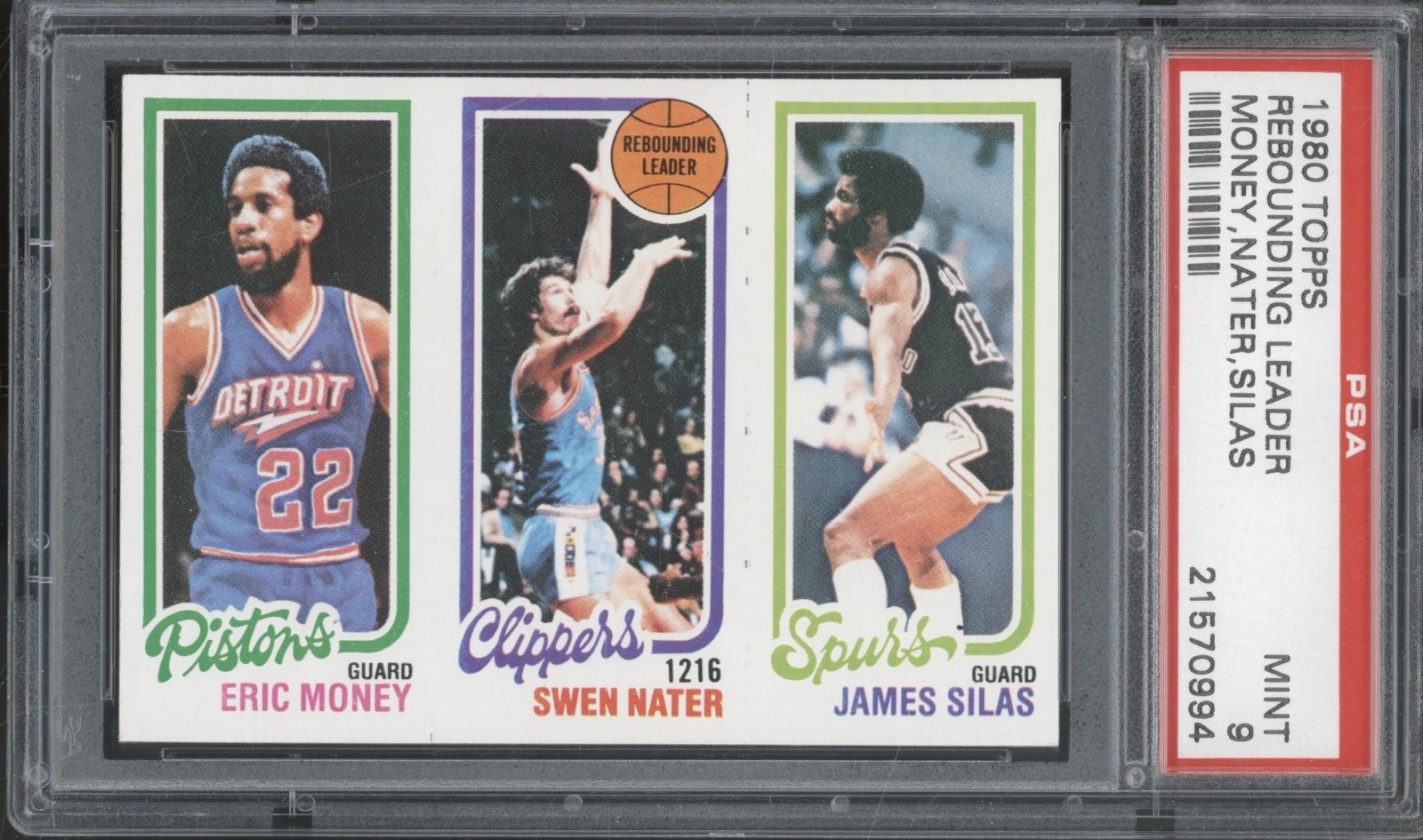 1980 Topps Rebounding Leaders Eric Money Swen Nater James Silas Mint PSA 9