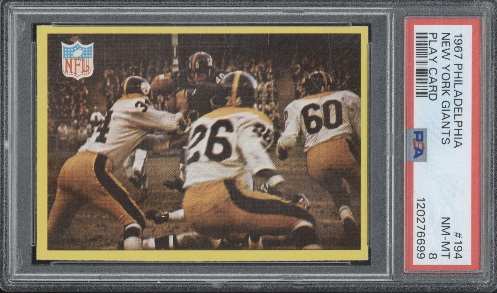 1967 Philadelphia Football Play Card #194 New York Giants NM-MT PSA 8