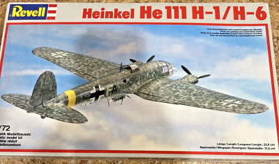 1/72 Scale Revell, Heinkel HE 111 H-1/H-6 Bomber Model Kit #4335 BN Open Box
