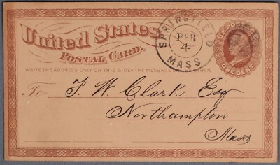 Mayfairstamps US 1860s Springfield MA to Northampton MA Stationery 1c Liberty Po