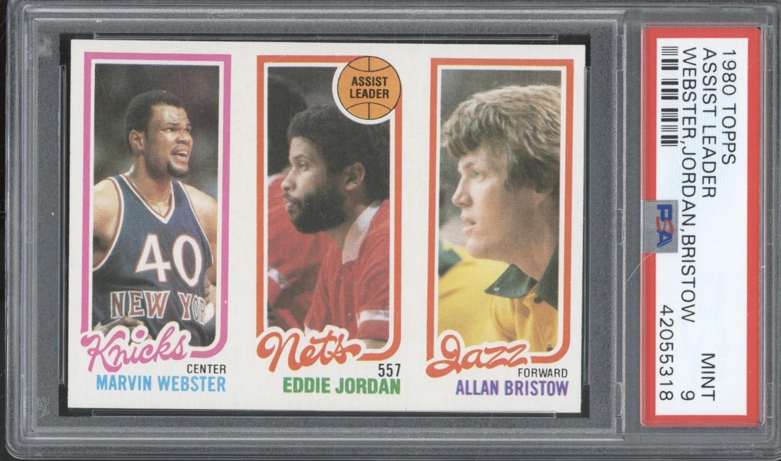 1980 Topps Assist Leader Marvin Webster Eddie Jordan Allan Bristow Mint PSA 9