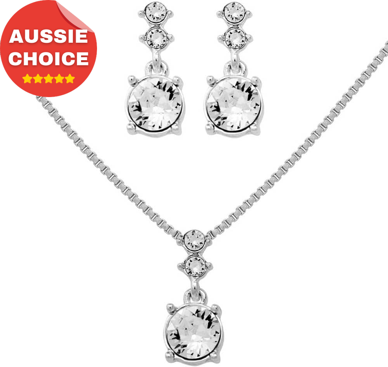 Silver-Tone Necklace and Earrings Set Jewelry Women Fashion Accessories