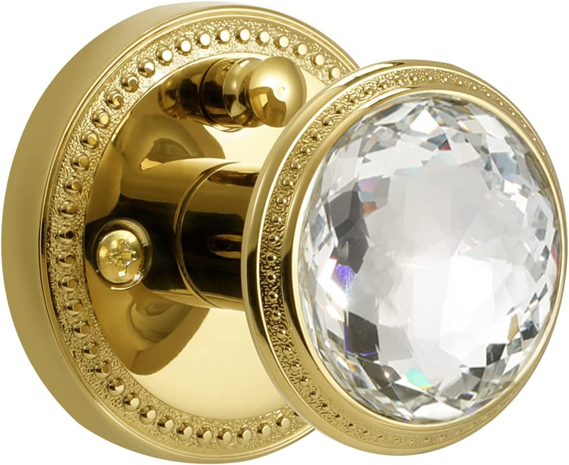SORWDUERM Crystal Door Knobs with Lock Gold Interior Privacy Polished Brass Glas