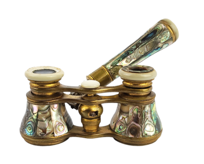 ANTIQUE PARIS FANCY ABALONE MOTHER OF PEARL FRENCH OPERA GLASSES