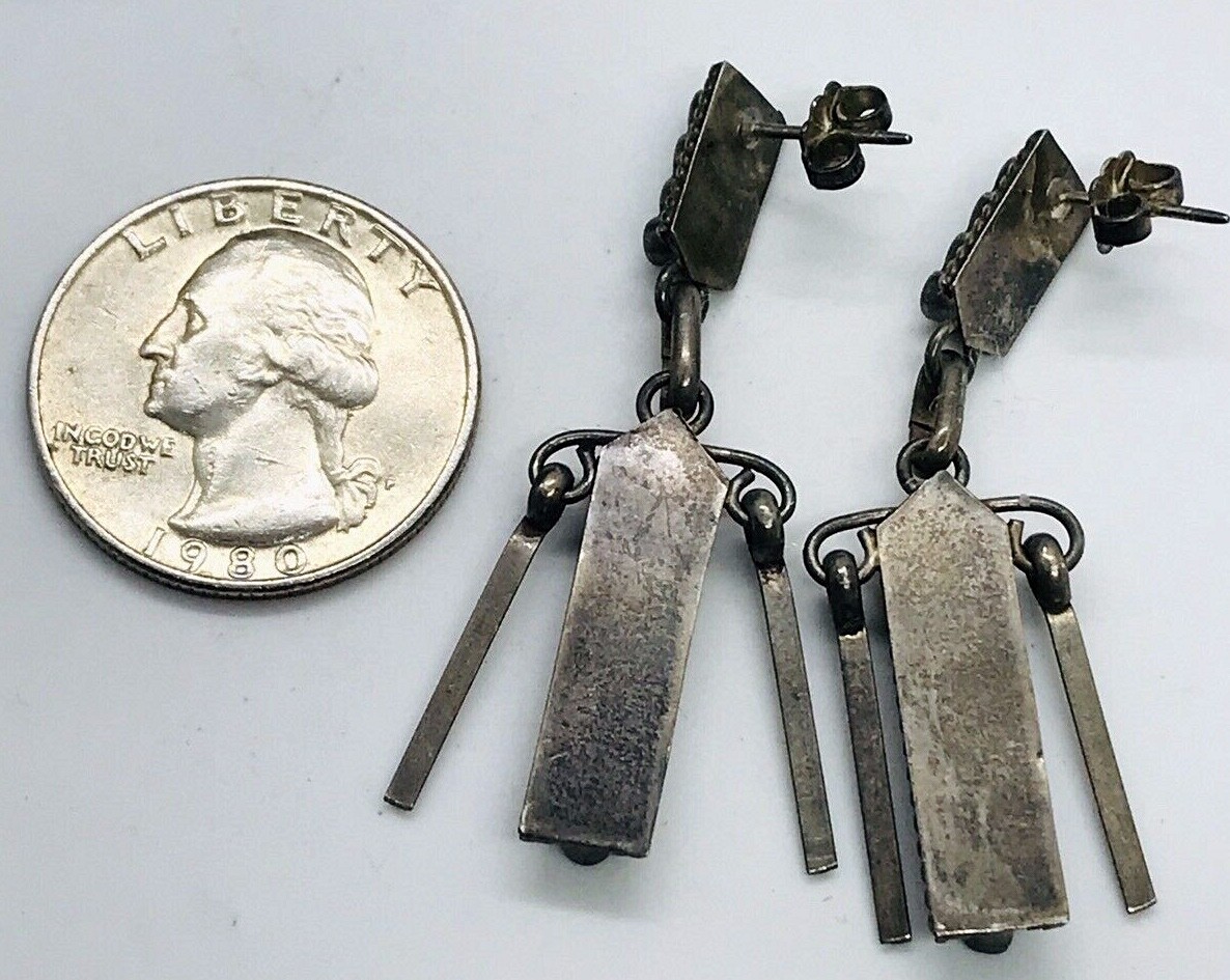 Silver Snake Eye Petit Point Turquoise Chandelier Post Drop Dangle Earrings