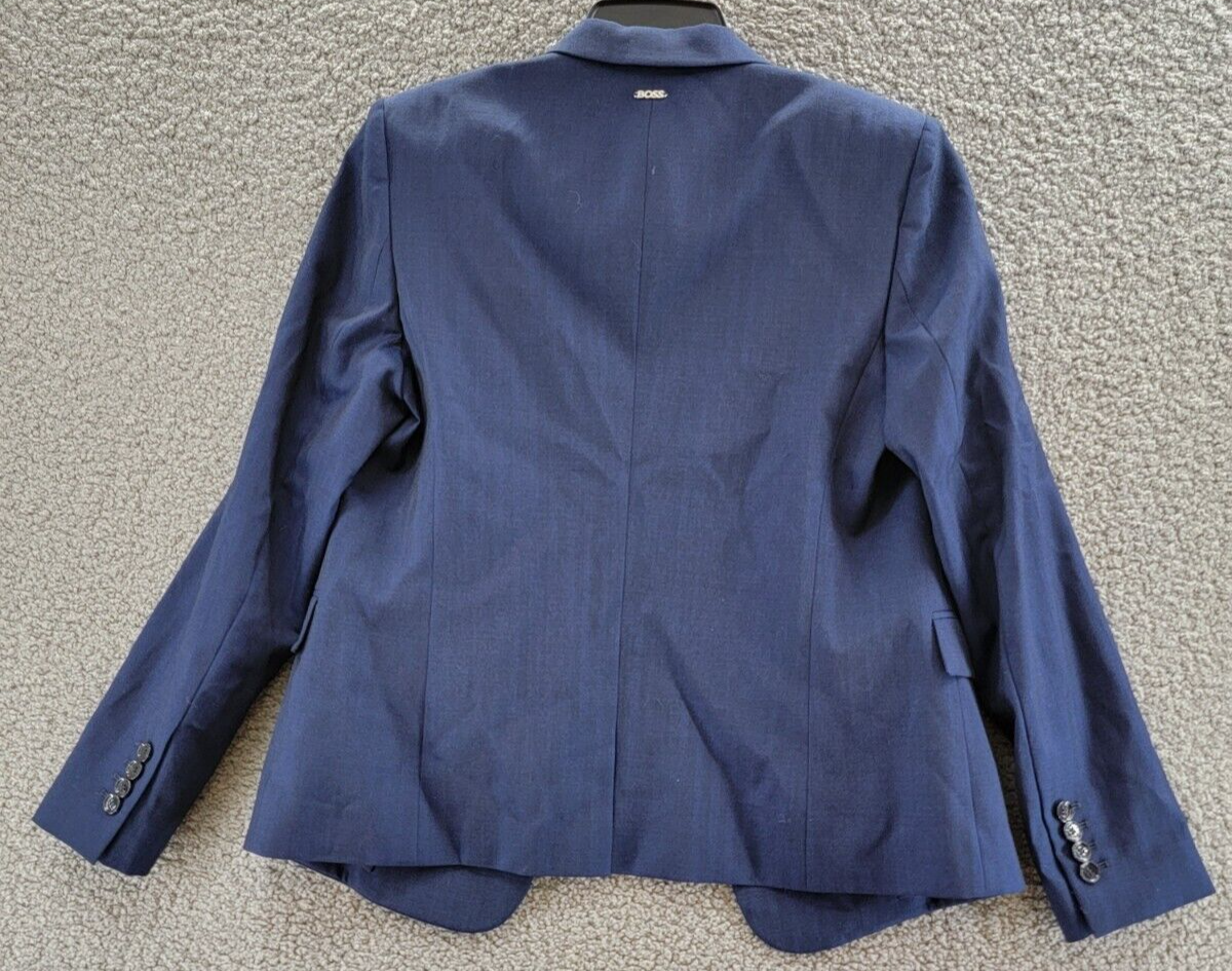 Pre-owned Hugo Boss Boss Jeniver Single Button Wool Blend Blazer Women's 6 Navy Flap Pockets L/s In Blue