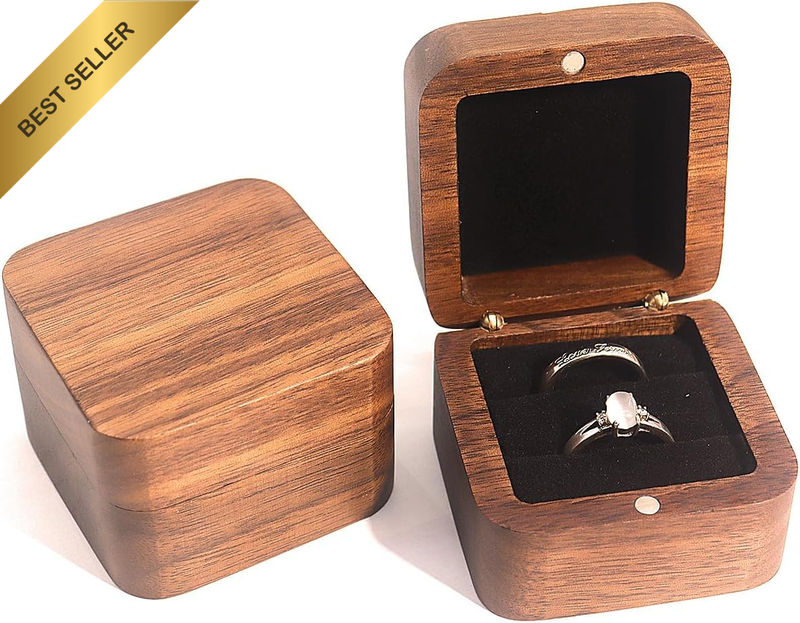 Wooden Ring Storage, Mini Square Ring Box Customizable Jewelry Case Elegant and