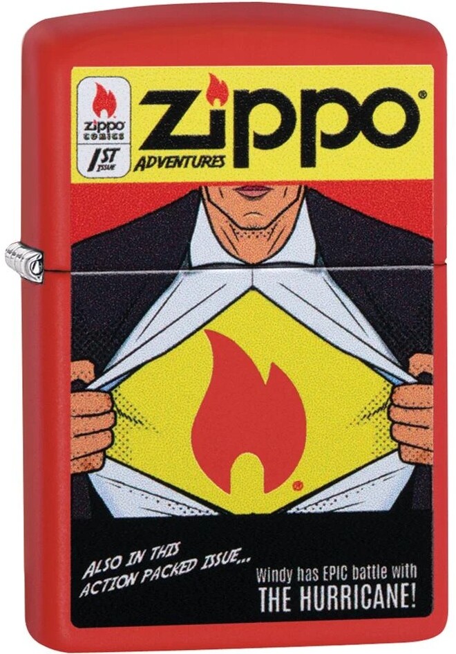 Zippo Comic Design, Superman, Superhero With Logo Flame, Red