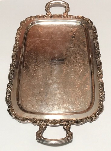 Antique Silver Plated Serving Platter Tray With Handles 24 1/2”