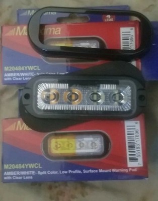Maxxima M20484YWCL-DC 8 LED Rectangular Surface Mount Warning /& Emergency Dual Color Amber//White Clear Lens