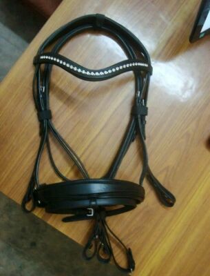 Testiera In Cuoio Per Cavallo Rough 'N' Tough, Modello BR181952, Con Frontalino Wave Crystal E Museruola Flash