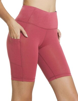 Size XS (6-8) | Baleaf Women's 8'' High Waist Tummy Control Yoga Shorts | Coral