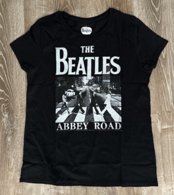 The Beatles Abbey Road Ladies Black Distressed Graphic T-Shirt New