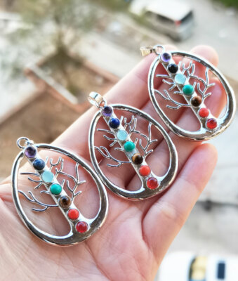 5pcs Yoga 7 Chakra Gems Stone Pendants Tree of life Energy Reiki Healing Amulet