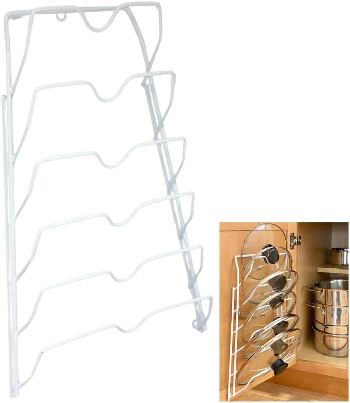 6 Pot Lid Organizer for Cabinet Pantry Wall Closet Door Pots Pans Lids Holder