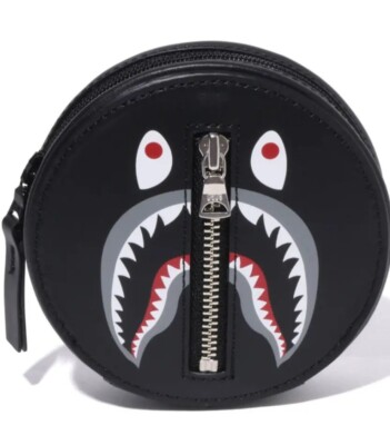 Authentic a bathing ape bape shark leather coin wallet black new coin case