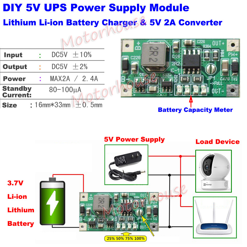 Lithium Liion 18650 3.7V Battery Charger Module DC5V Converter UPS