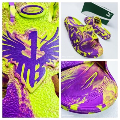 Puma MB.03 Slides Mens US 13 Yellow Purple Neon LaMelo Ball Comfort Sandals Heat