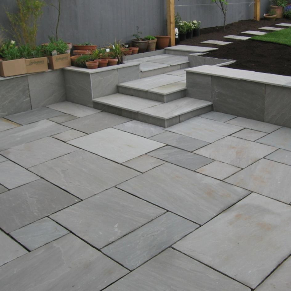 BRADSTONE INDIAN SANDSTONE PATIO PAVING SLAB KANDLA GREY 300x300 no