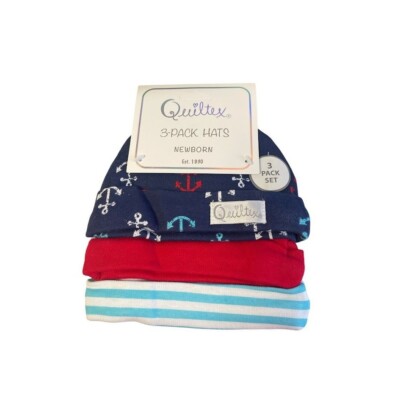 Infant Boys Nautical Print 3 Pack Hats - Newborn