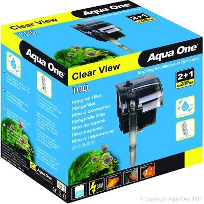 Aqua One A1-11526 Clear View 100 Hang On Filter 180L/h for Aquariums, Fish Tanks