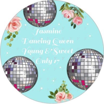 Personalised Dancing Queen Cake Topper – Edible Disco Theme -Birthday Decoration