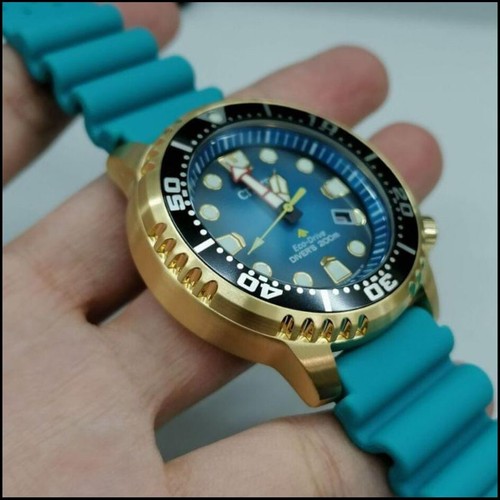 Pre-owned Citizen Promaster Bn0162-02x Eco-drive Gold Tone Tiffany Blue Dial Polyurethane