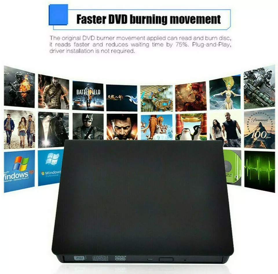 Slim External CD DVD RW Drive USB 3.0 Writer Burner Player Black For Laptop PC