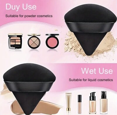 2 Pieces Triangle Powder Puff Face Makeup Sponge Wedge Shape with Strap Soft Vel