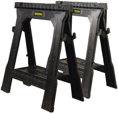 Stanley 31 in Folding Sawhorse (2 Pack) Portable Sturdy Saw Horse Tray Stand Set