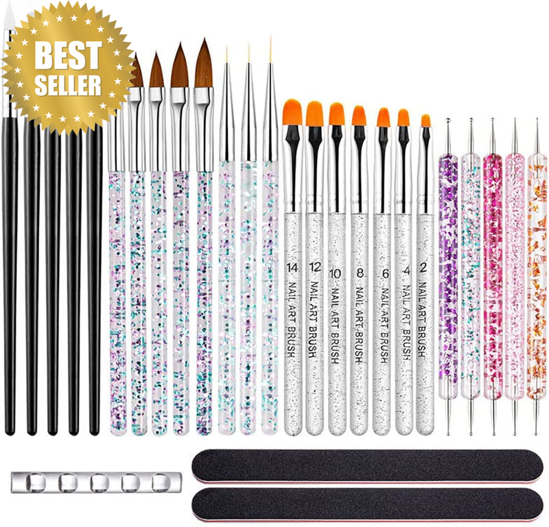 28 Pcs Gel Nail Art Brush Set, Nail Art Pull Liner Brushes, Siliconenail Art Scu
