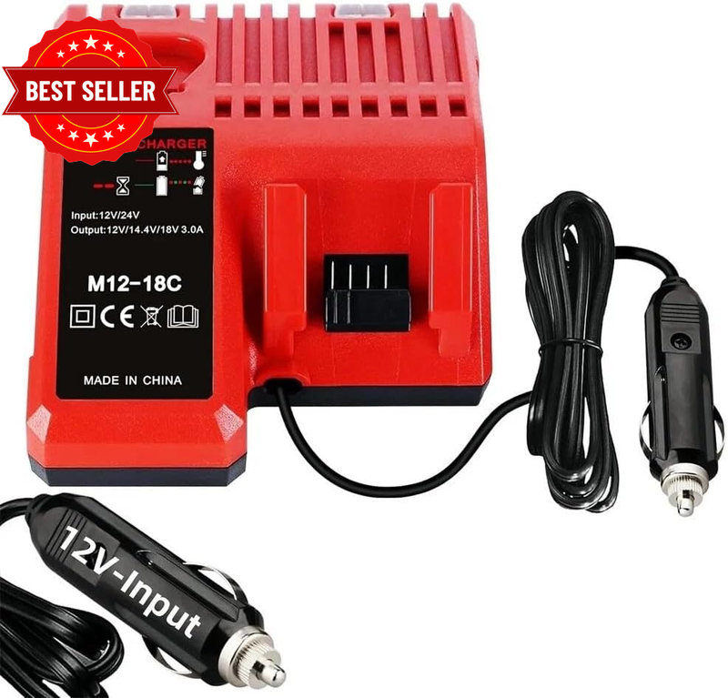 Rapid Car Charger Compatible with Milwaukee M12 M18 12V 18V 48-11-1850 Li-Ion Ba