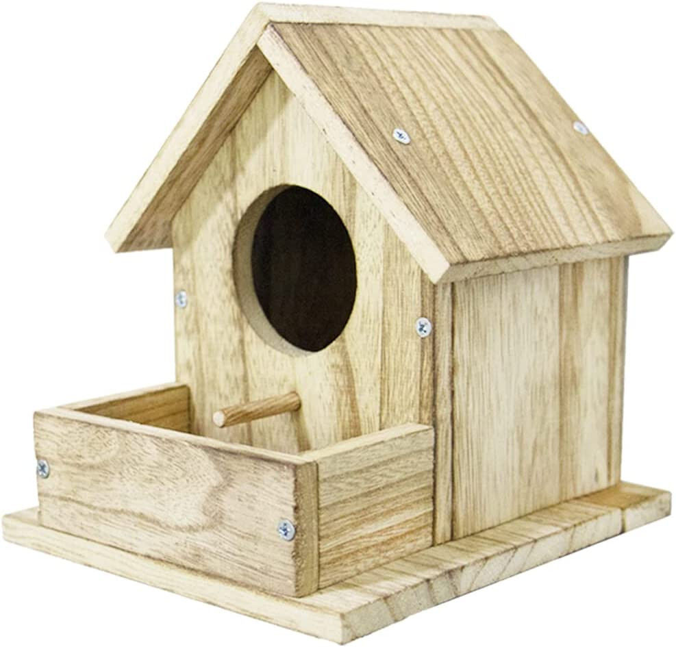 DIY Outdoor Wooden Bird Feeding Build House Window Feeder Birdhouse Protector