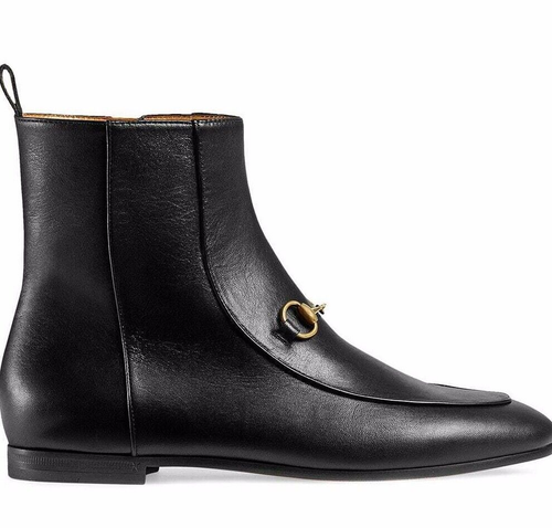Pre-owned Gucci Jordaan Black Leather Horsebit Short Chelsea Ankle Bootie Boot 35