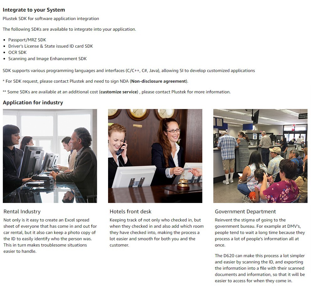 Plustek D620i Scanner Automatically Reads US Driver's License, ID Card, Win only