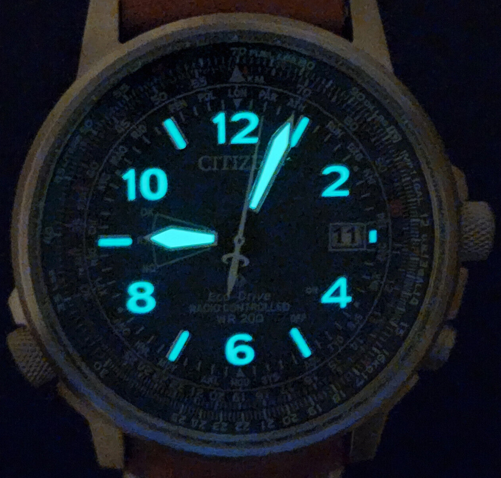 Pre-owned Citizen Promaster Eco-drive Air Skyhawk Sapphire Cb0241-00l Leather Strap