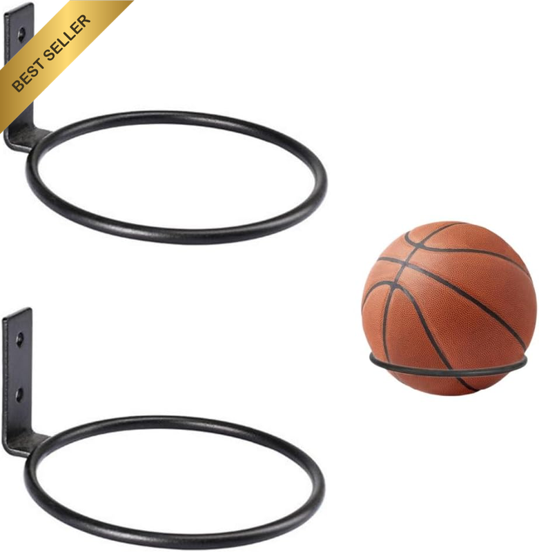 2 Fixed Ball Rack Wall Brackets, Iron Ball Wall Storage Display Rack, Black, Sui