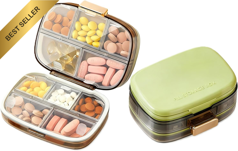 Travel Essentials Portable Pill Organiser 10 Compartments Airtight Weekly Medica