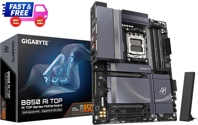 B850 AI TOP AM5 ATX Motherboard DDR5 PCIe5 3x M.2 USB-C WiFi7 10GbE LAN