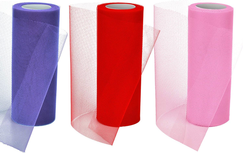 3 Spools Valentine'S Day Tulle Rolls Tulle Netting Rolls Tul