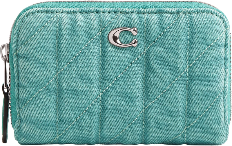 COACH Essential Small Zip Around Card Case in Quilted Dyed Colored Denim