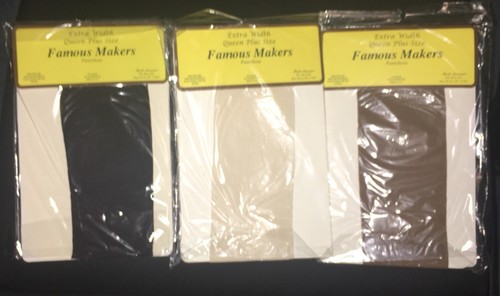 3 Pair “Famous Makers” Pantyhose Size 3X-4X,  Suntan, Off Black, Off White