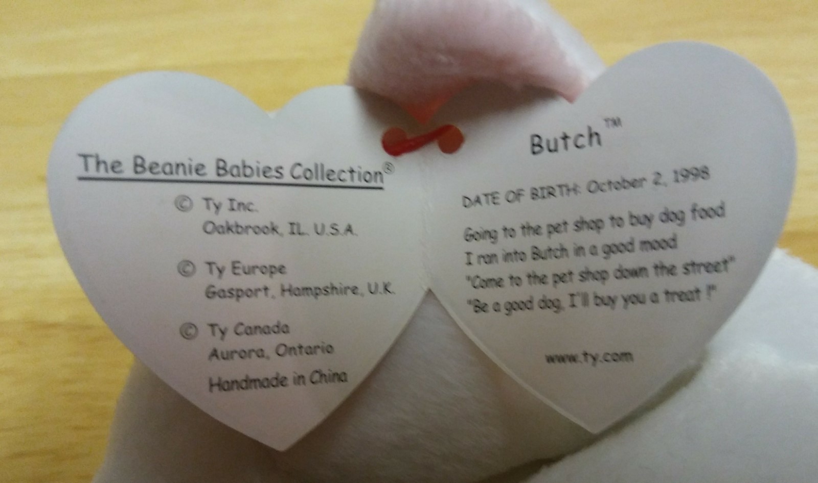 TY Beanie BUTCH the dog      errors on tags