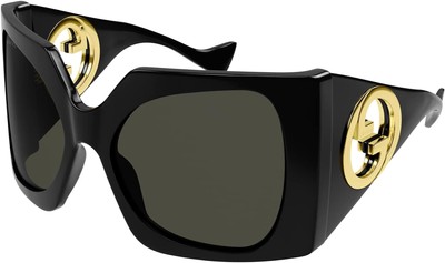 Pre-owned Gucci Gg1255s-001-64 Black Sunglasses In Gray