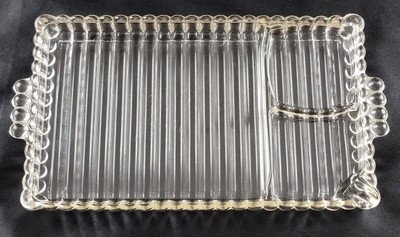 Vintage MCM Serving Tray Glass Rectangle 3 Compartment Carcuterie Nuts Candy