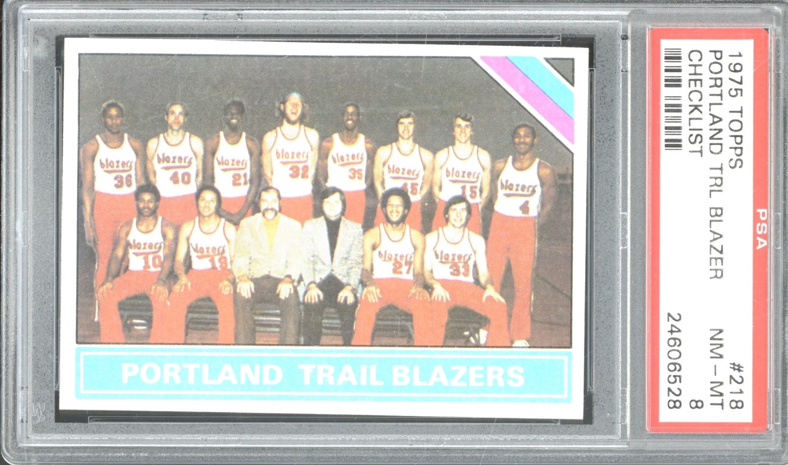 1975 Topps Basketball Checklist #218 Portland Trail Blazers NM-MT PSA 8